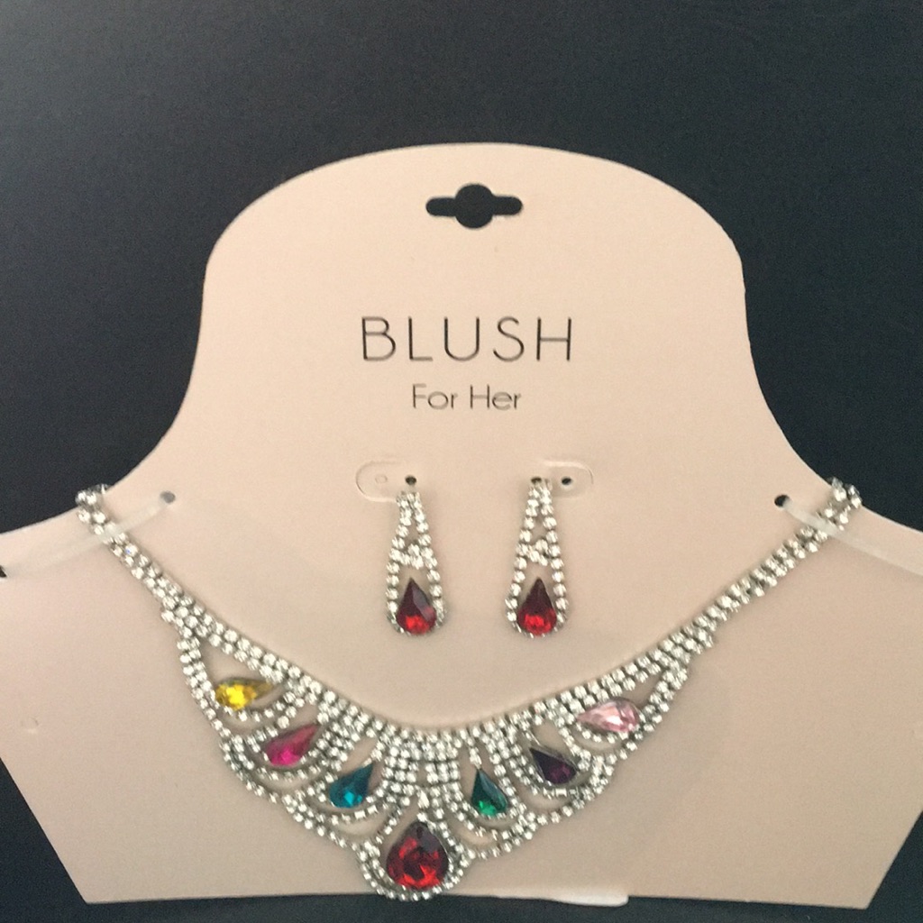 Elegant Blush Multi Color Crystal Choker Set Earr